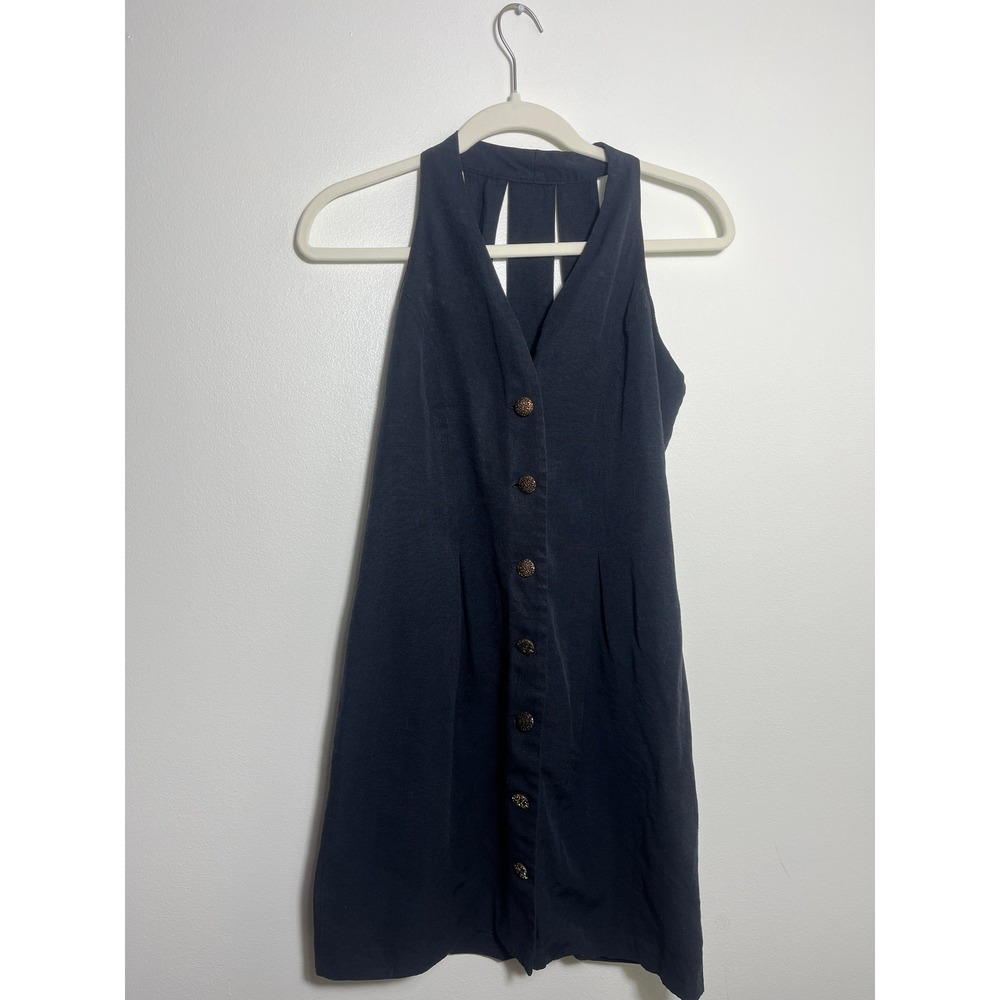 Priva Sport Vintage Navy Blue Halter Button Front Dress Open Back Size 9 Canada